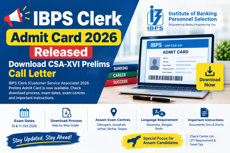 IBPS Clerk Admit Card 2026 released – Assam exam centres